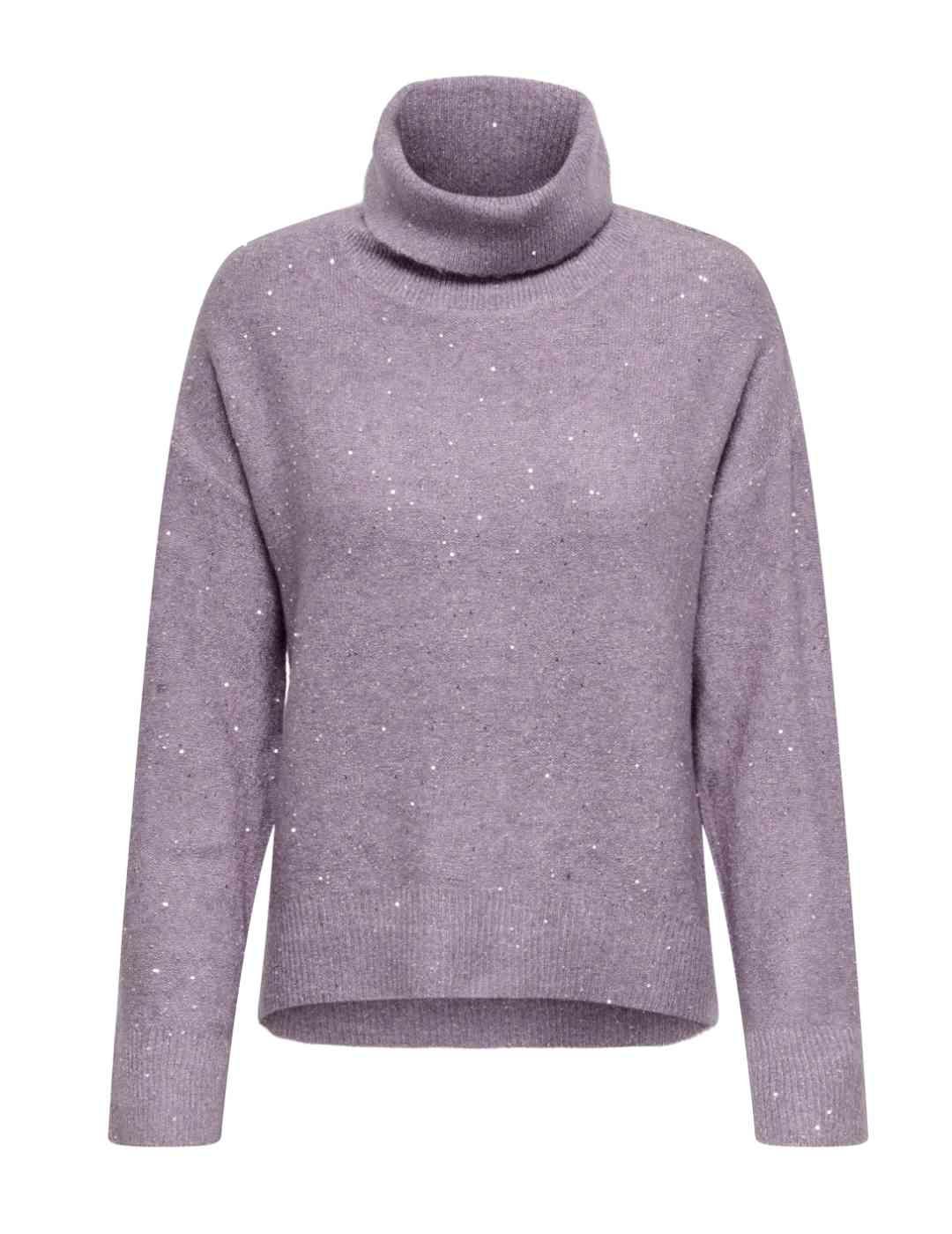 Jersey Only Arizona lila lentejuelas cuello alto de mujer