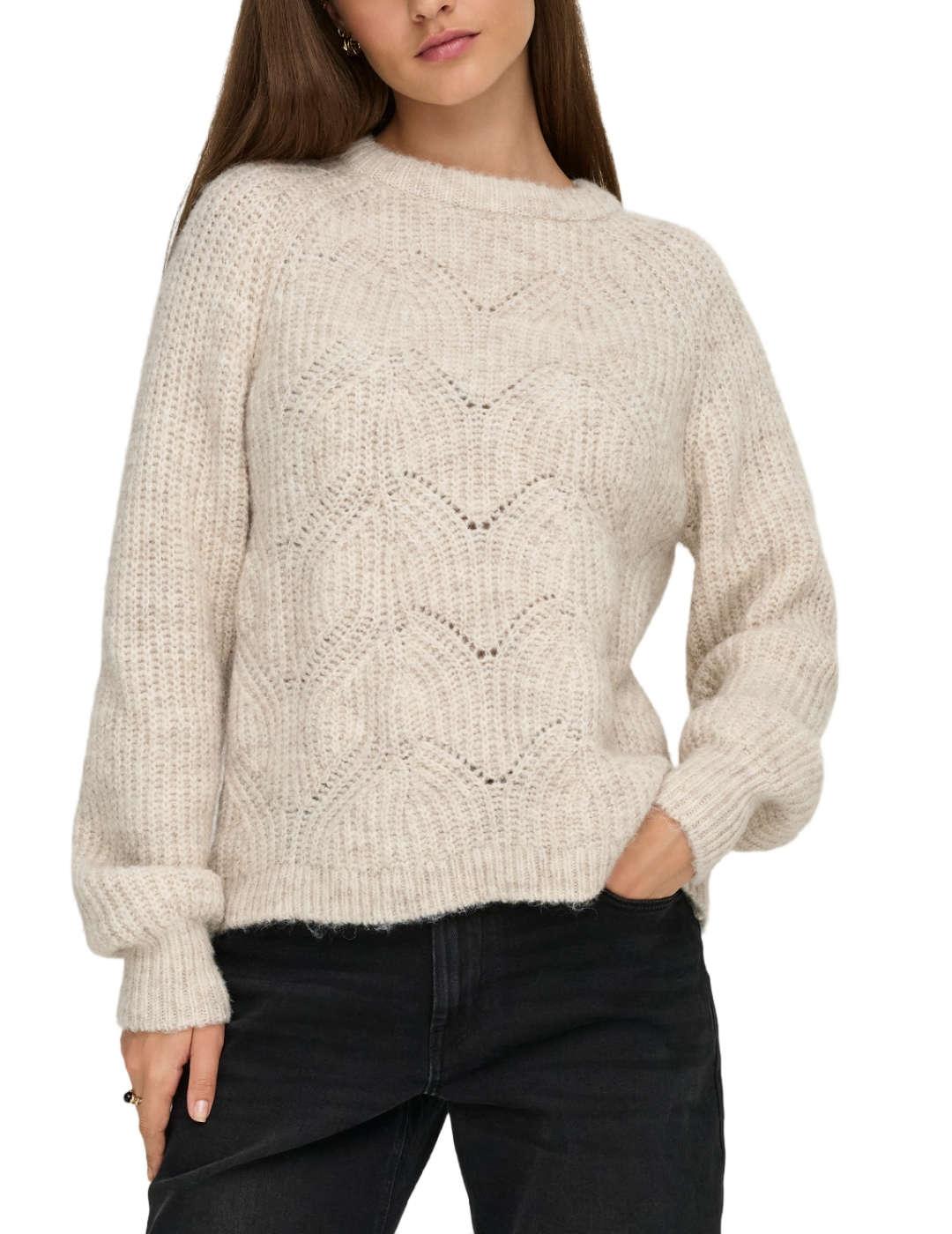 Jersey Only Gila beige punto grueso para mujer