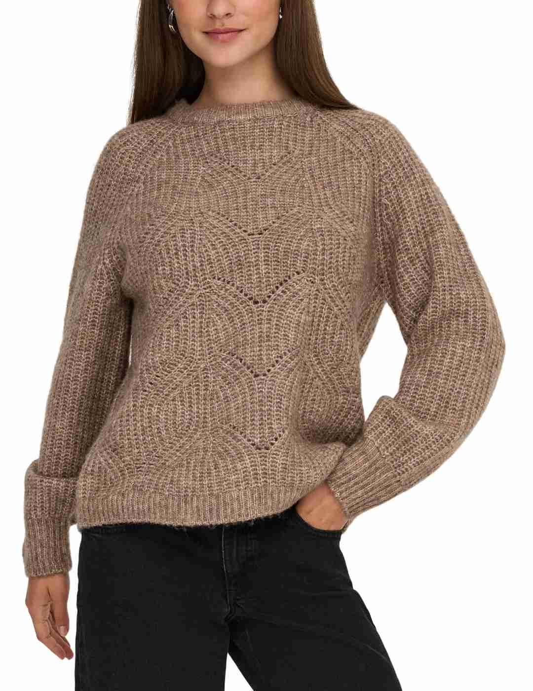 Jersey Only Gila camel punto grueso para mujer