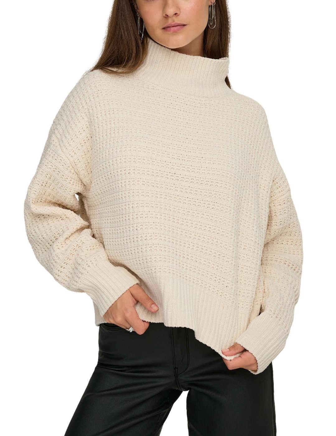 Jersey Only Globe beige punto cuello alto para mujer