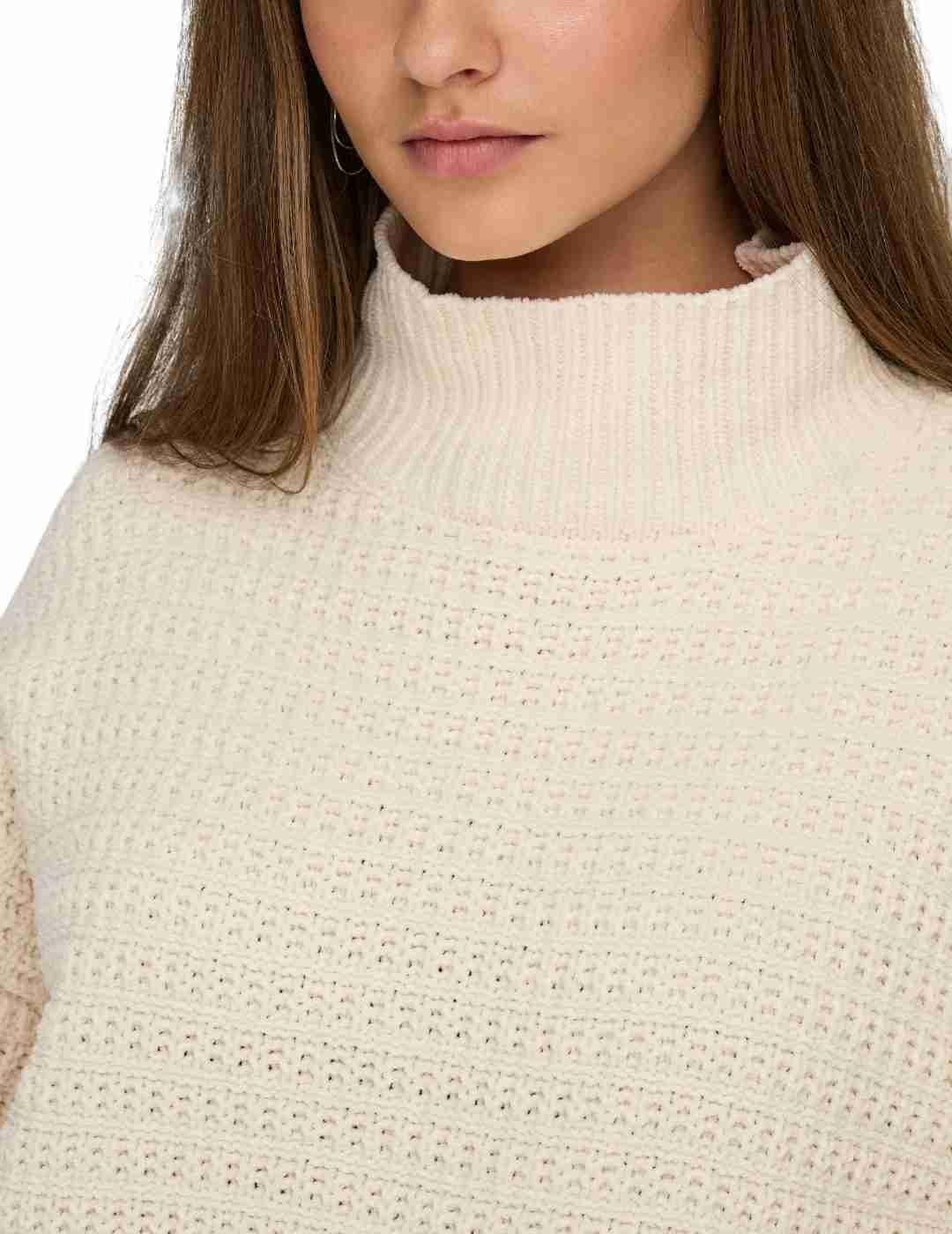 Jersey Only Globe beige punto cuello alto para mujer