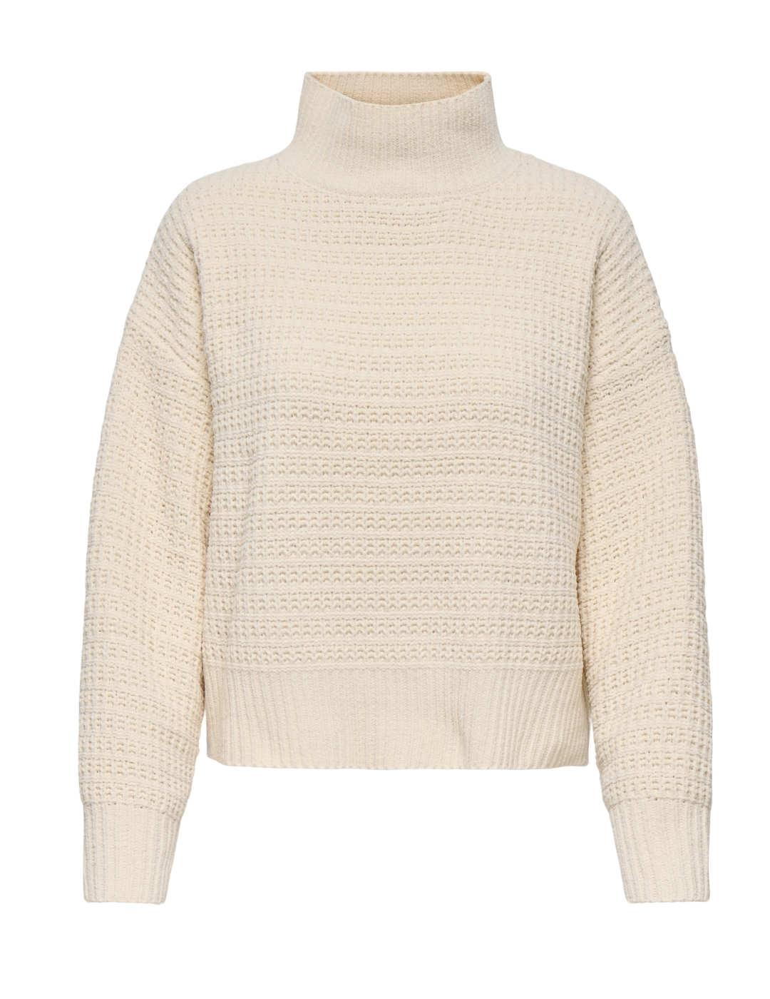 Jersey Only Globe beige punto cuello alto para mujer