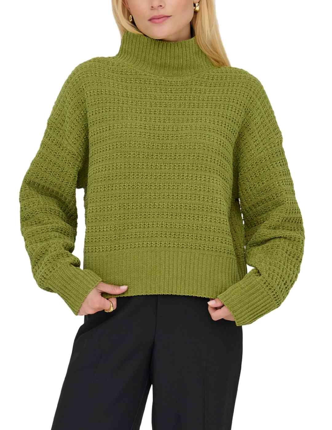 Jersey Only Globe verde lima punto cuello alto de mujer