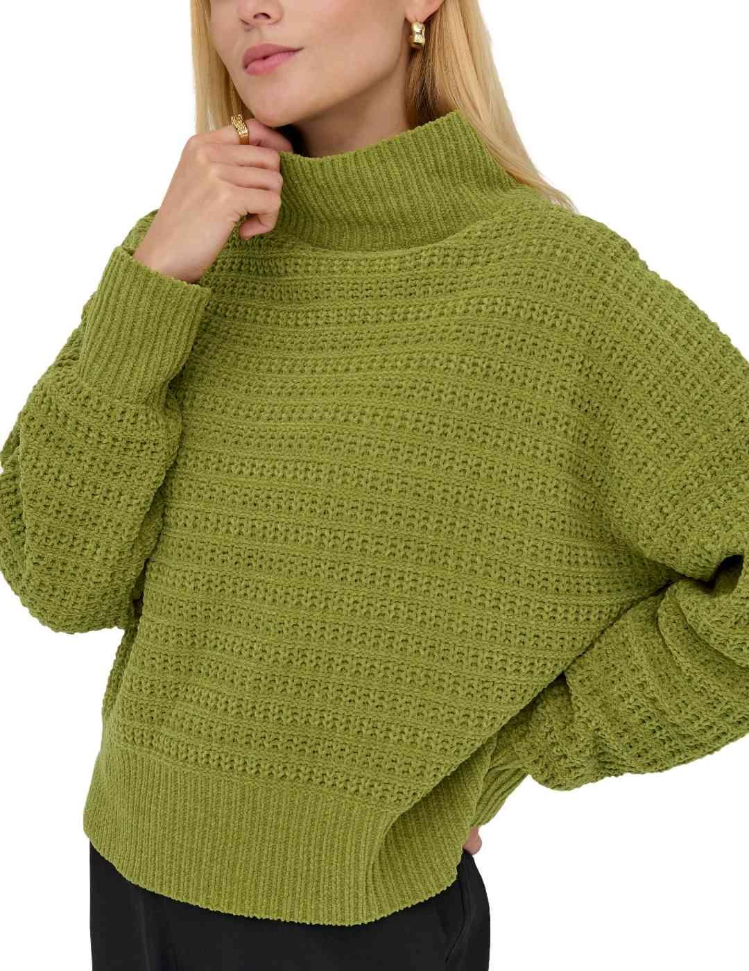 Jersey Only Globe verde lima punto cuello alto de mujer