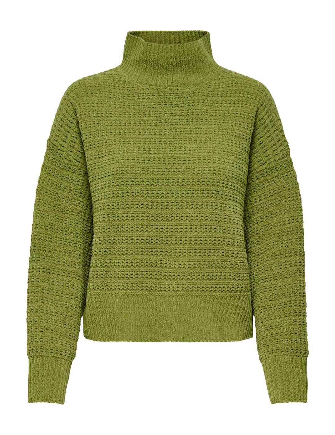 Jersey Only Globe verde lima punto cuello alto de mujer