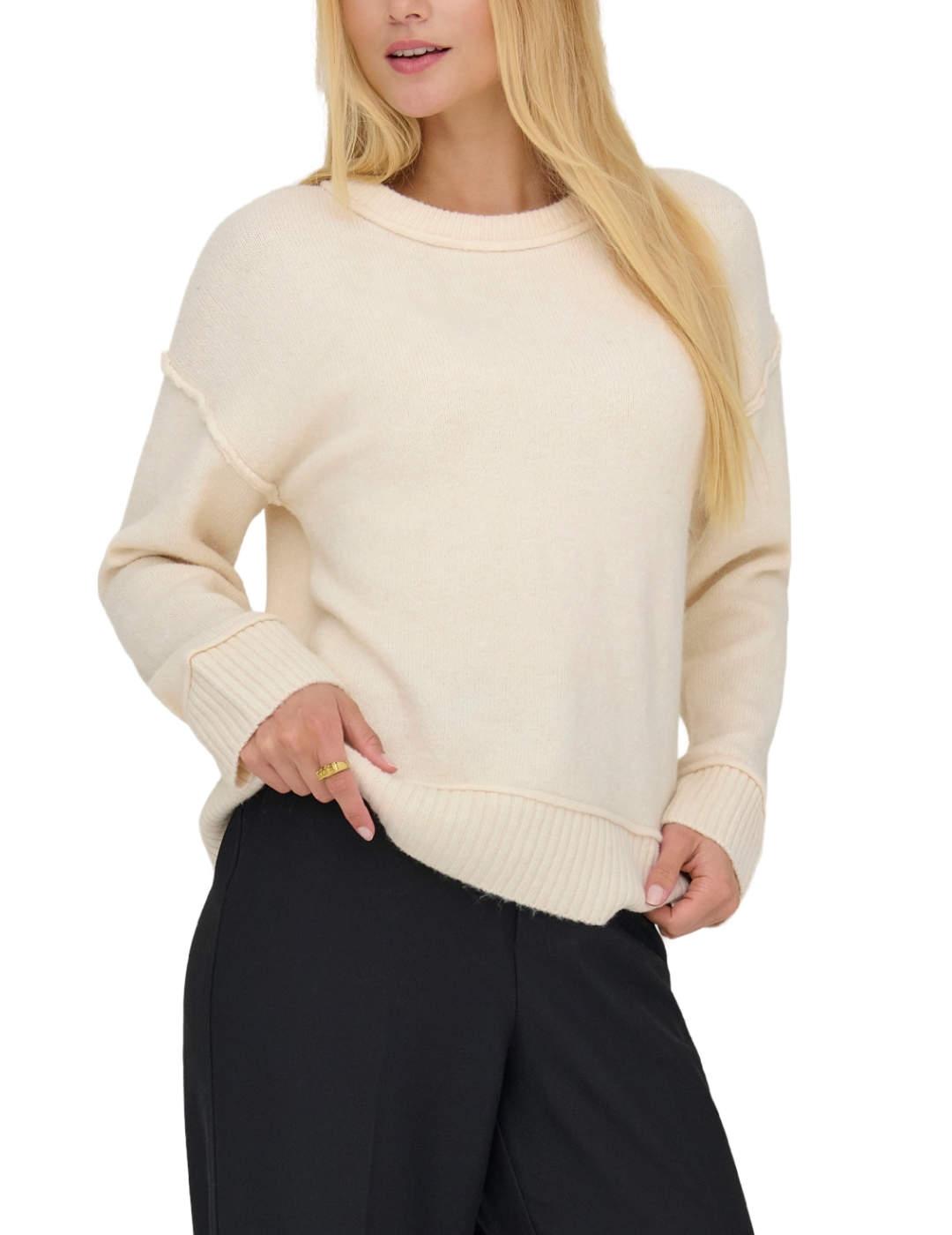 Jersey Only Hazel beige punto grueso con lana para mujer