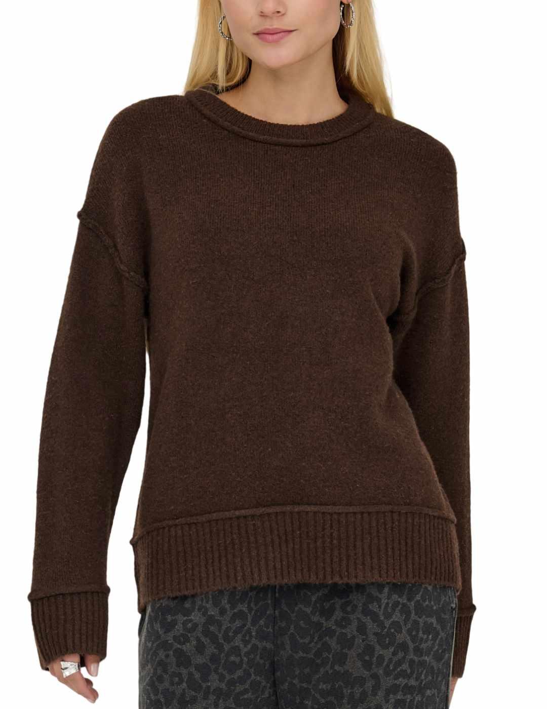 Jersey Only Hazel marrón punto grueso con lana para mujer