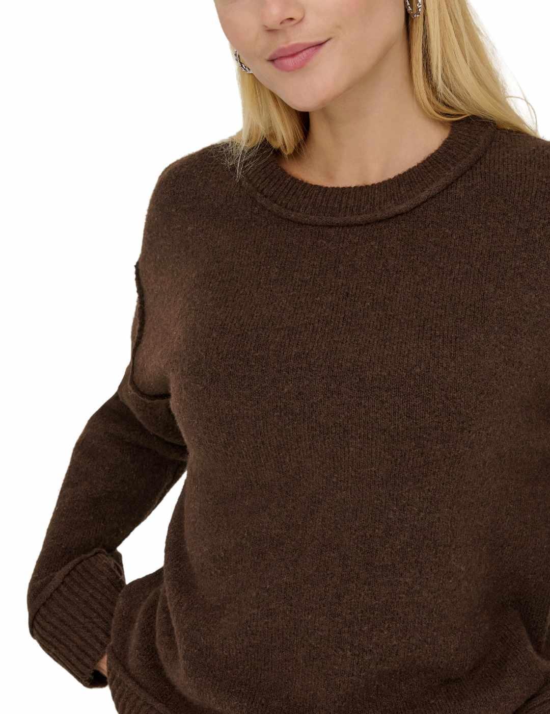 Jersey Only Hazel marrón punto grueso con lana para mujer