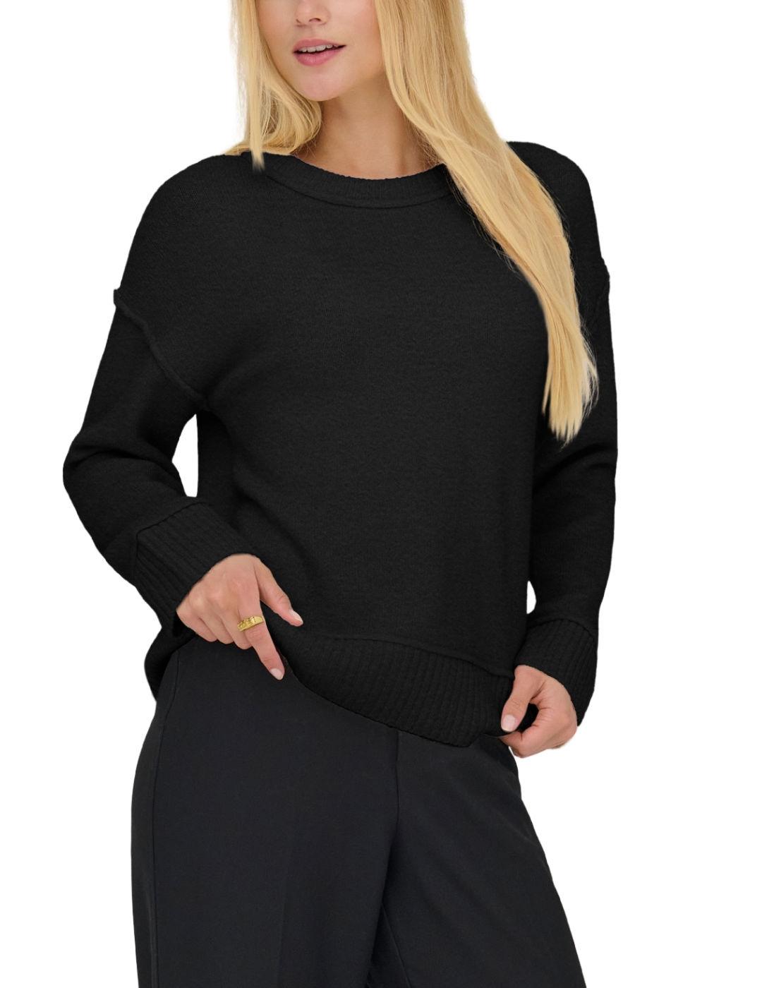 Jersey Only Hazel negro punto grueso con lana para mujer