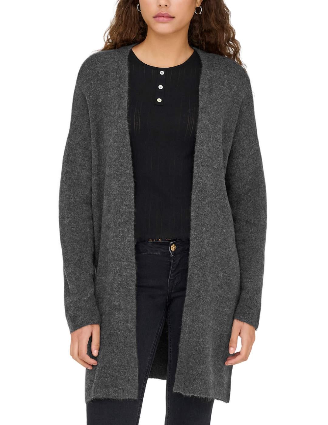 Cárdigan Only Talio gris larga sin cierre para mujer