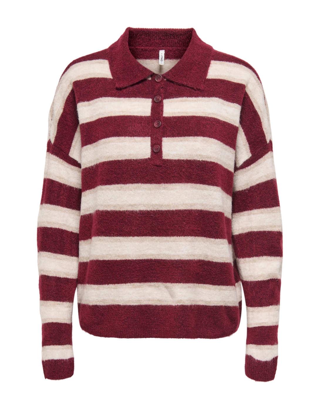 Polo Only Talio rayas granates y blancas de mujer