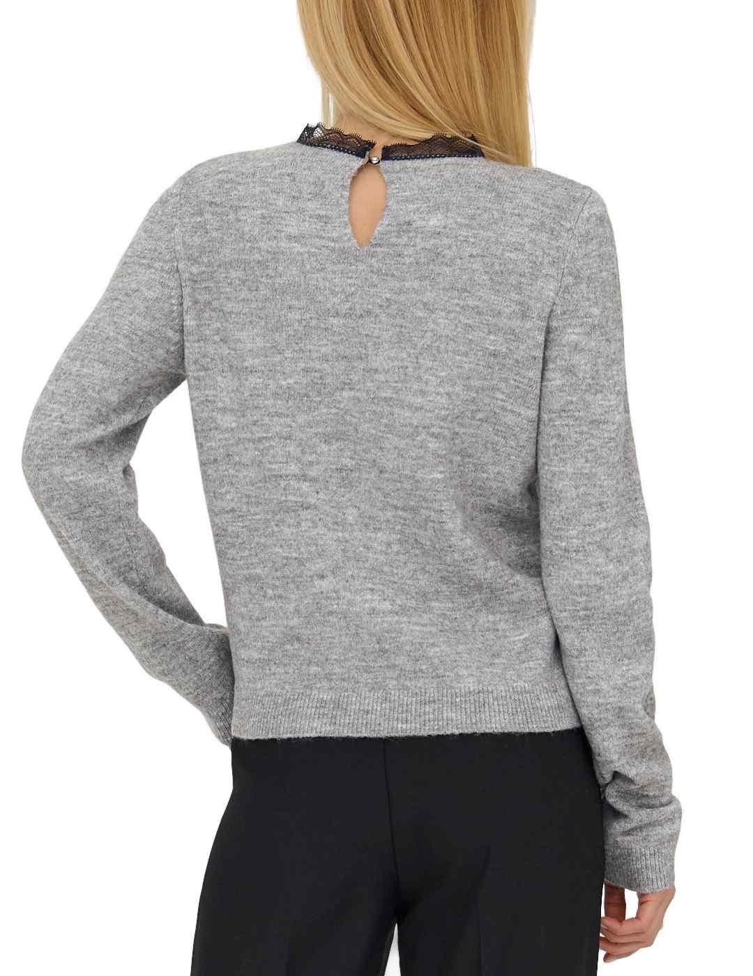 Jersey Only Tammy regular fit gris detalle encaje de mujer