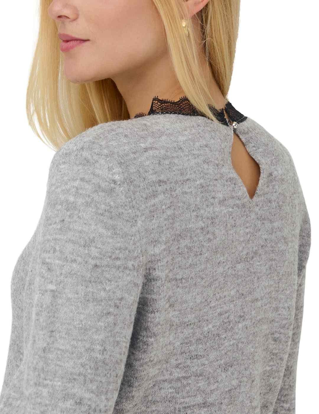 Jersey Only Tammy regular fit gris detalle encaje de mujer