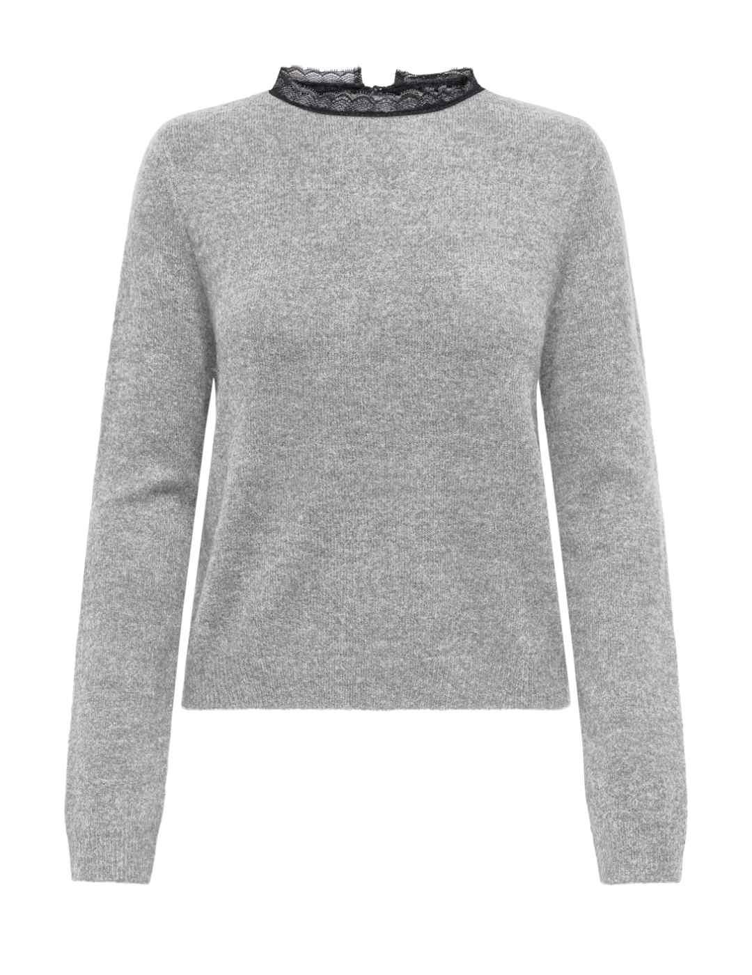 Jersey Only Tammy regular fit gris detalle encaje de mujer