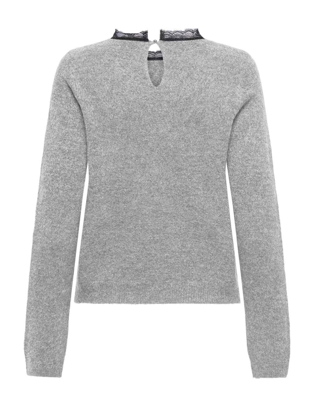 Jersey Only Tammy regular fit gris detalle encaje de mujer