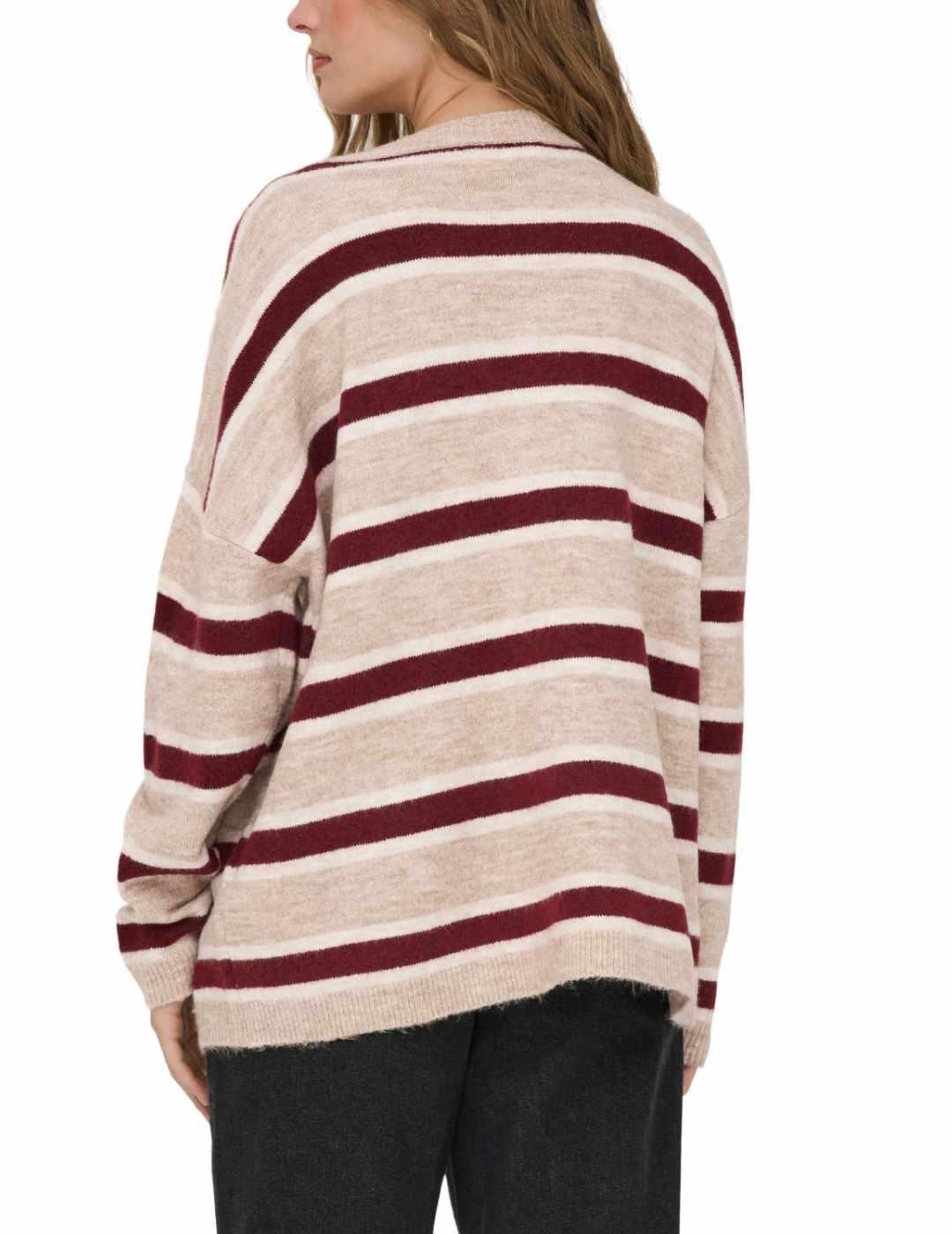 Jersey Only Talio granate beige rayas punto largo para mujer