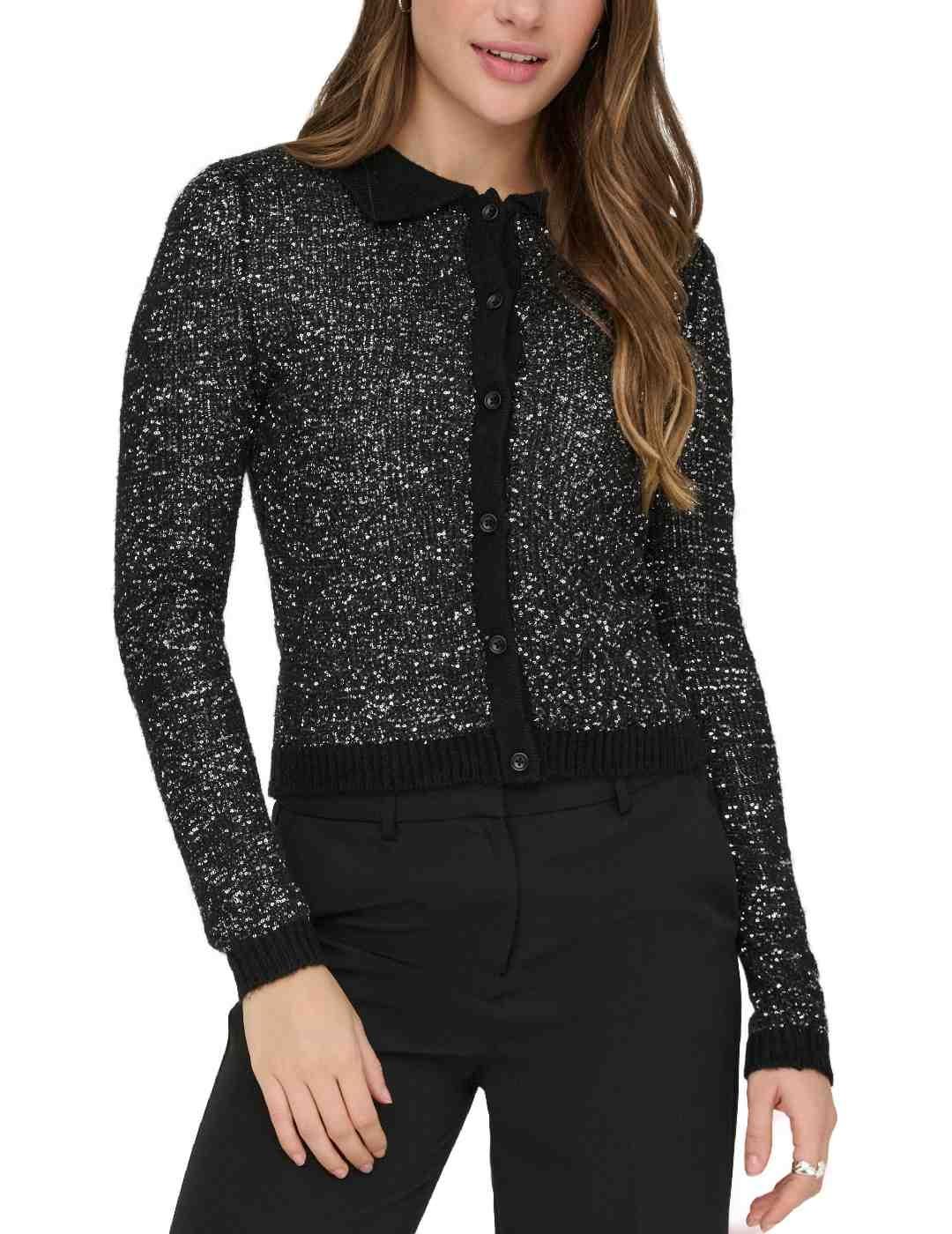 Cárdigan Only Labby negroy plata manga larga de mujer