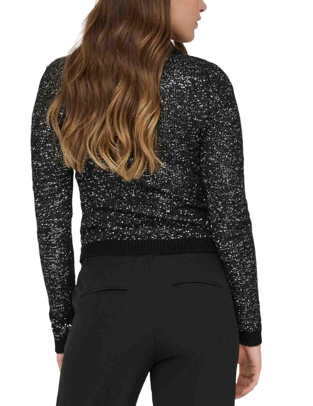 Cárdigan Only Labby negroy plata manga larga de mujer