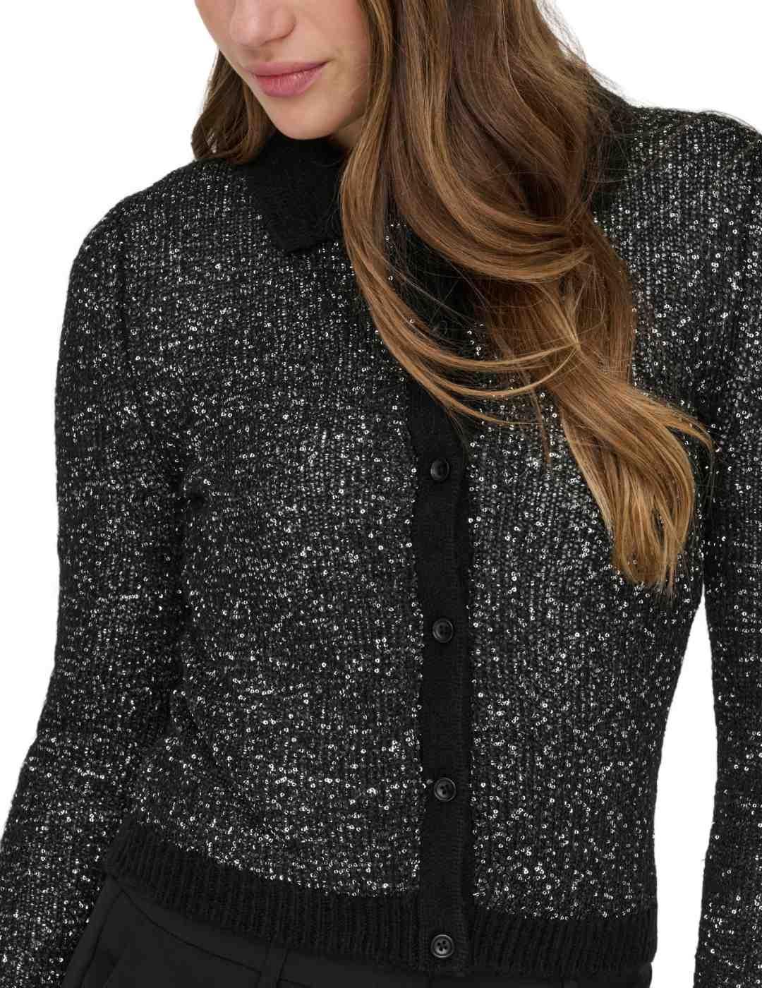 Cárdigan Only Labby negroy plata manga larga de mujer