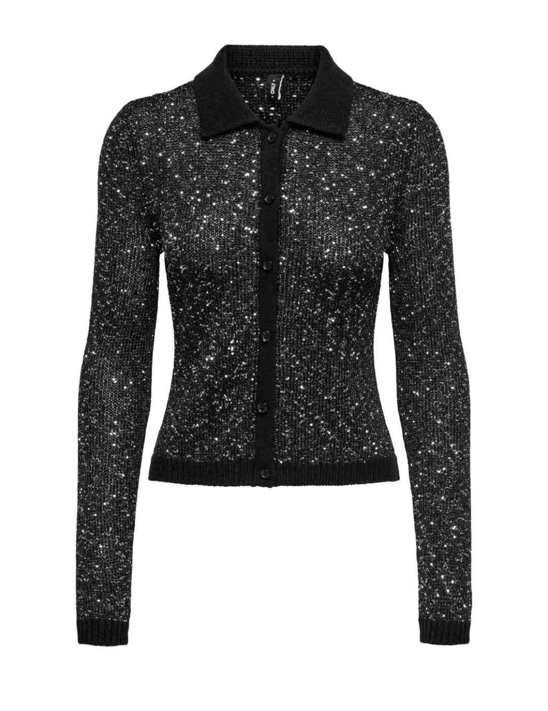 Cárdigan Only Labby negroy plata manga larga de mujer