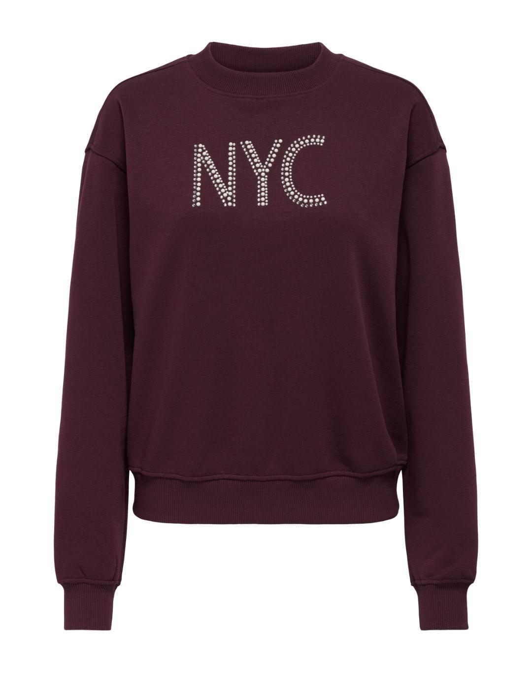 Sudadera Only Cora granate perlas manga larga de mujer