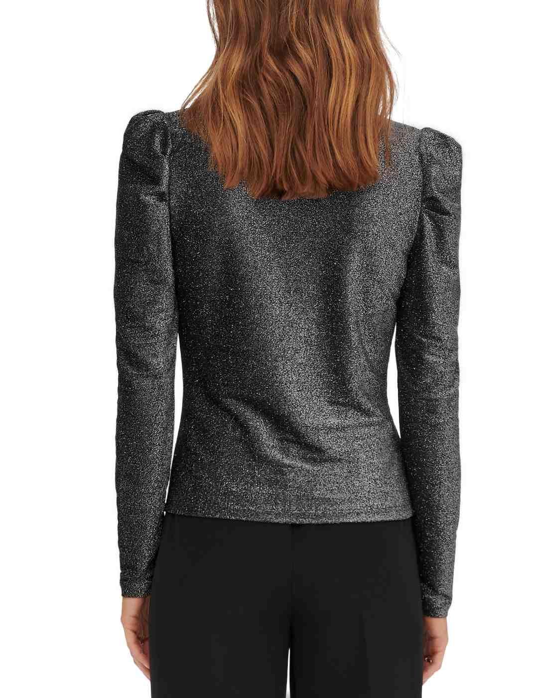 Camiseta Only Rich gris brillante manga abullonada de mujer