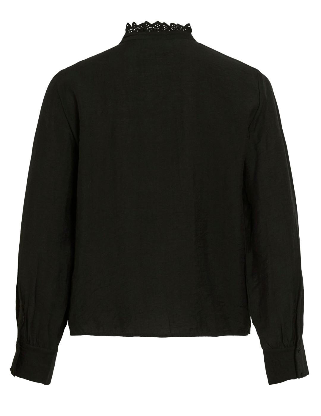 Camisa Vila Malima negra cuello alto encaje para mujer