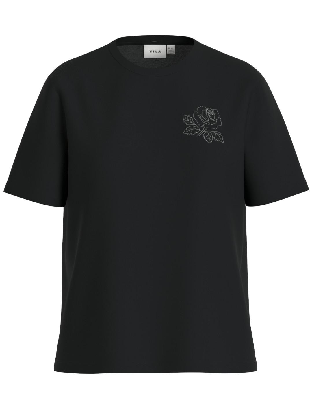 Camiseta Vila Sybil negro manga corta regular para mujer