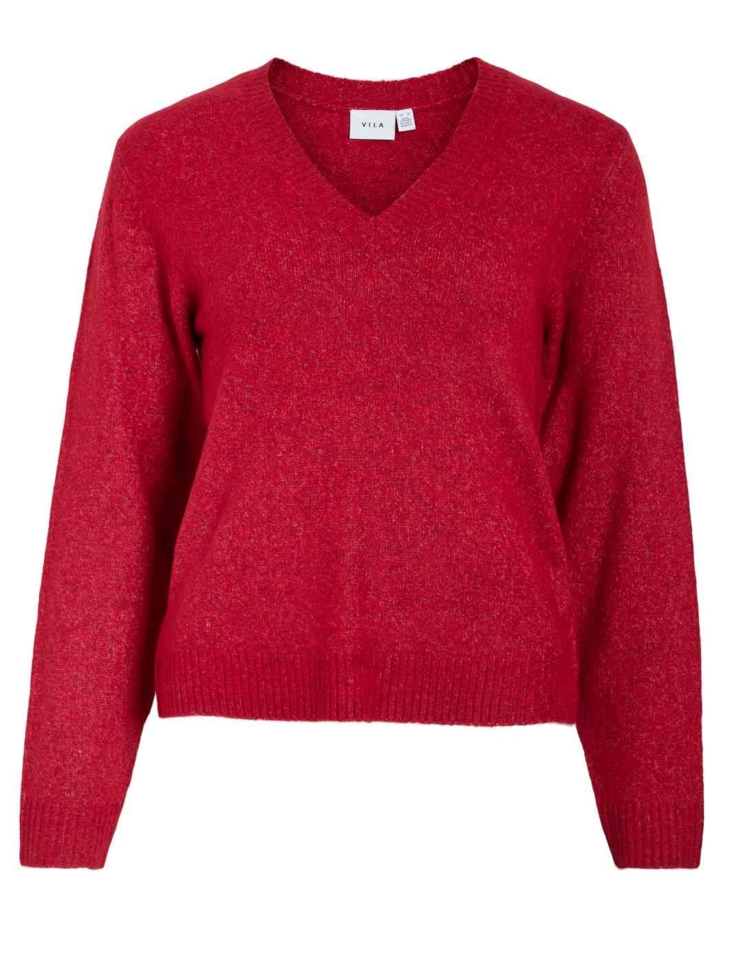 Jersey Vila Miraz rojo punto cuello pico para mujer