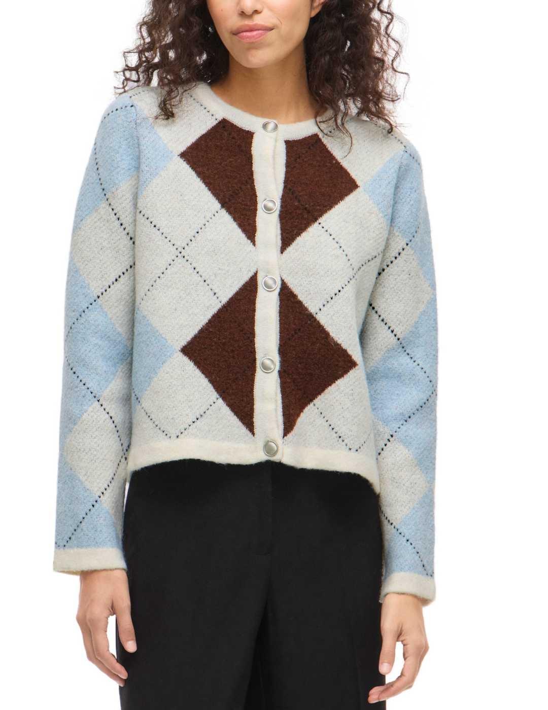 Cárdigan Vila Kayla beige rombos de punto para mujer