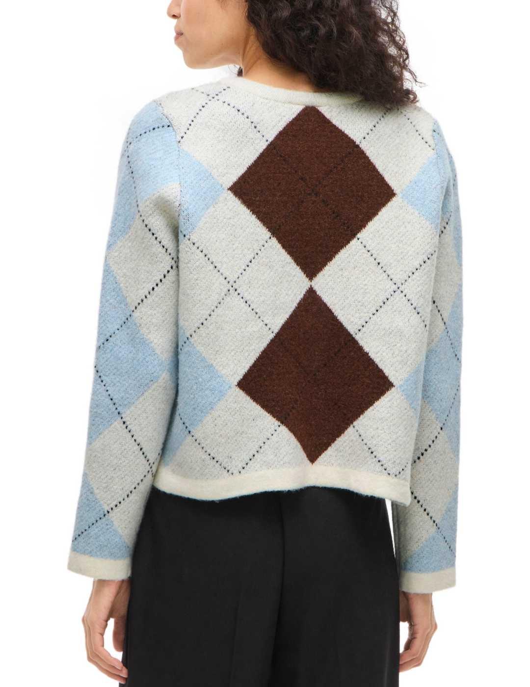 Cárdigan Vila Kayla beige rombos de punto para mujer