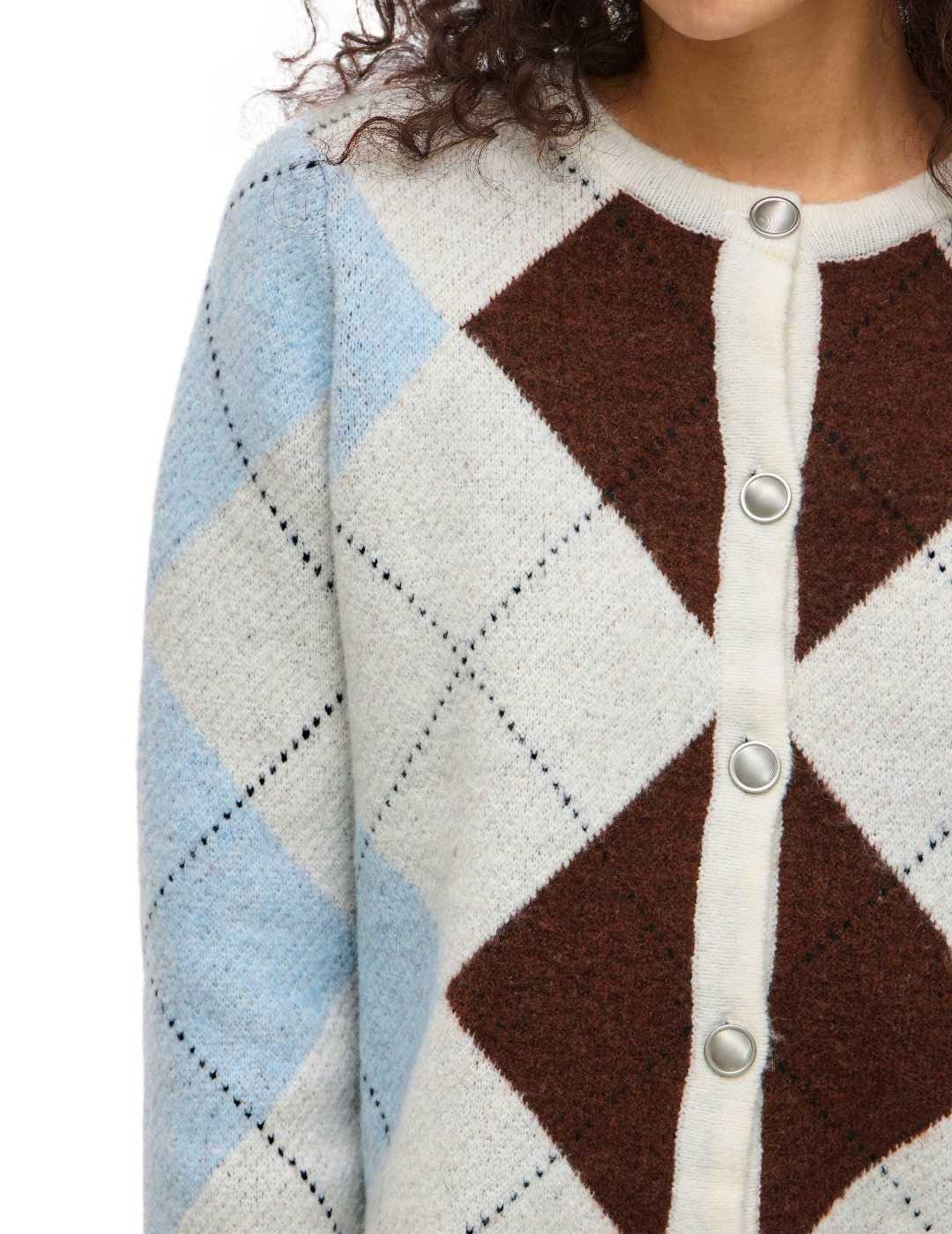 Cárdigan Vila Kayla beige rombos de punto para mujer