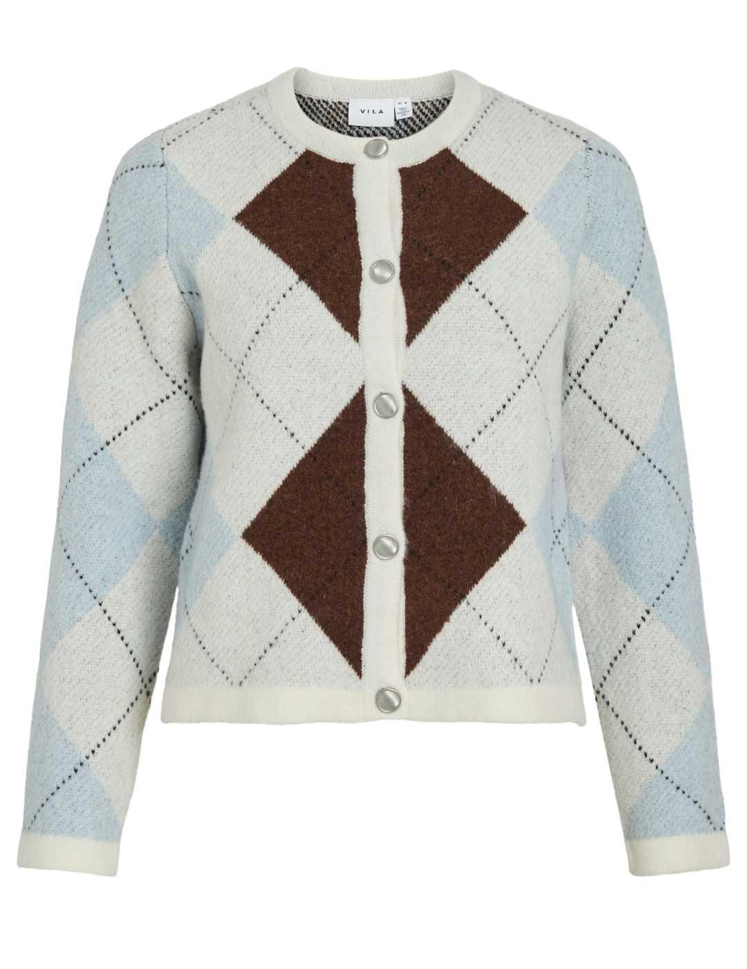 Cárdigan Vila Kayla beige rombos de punto para mujer