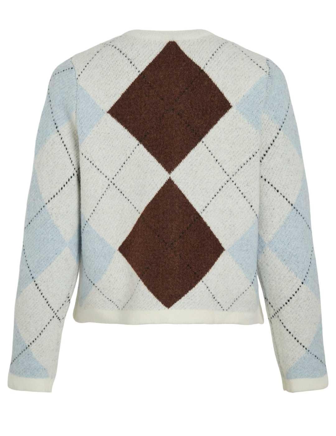 Cárdigan Vila Kayla beige rombos de punto para mujer