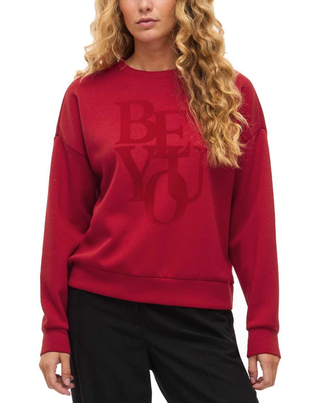 Sudadera Vila Reflect roja mensaje manga larga para mujer