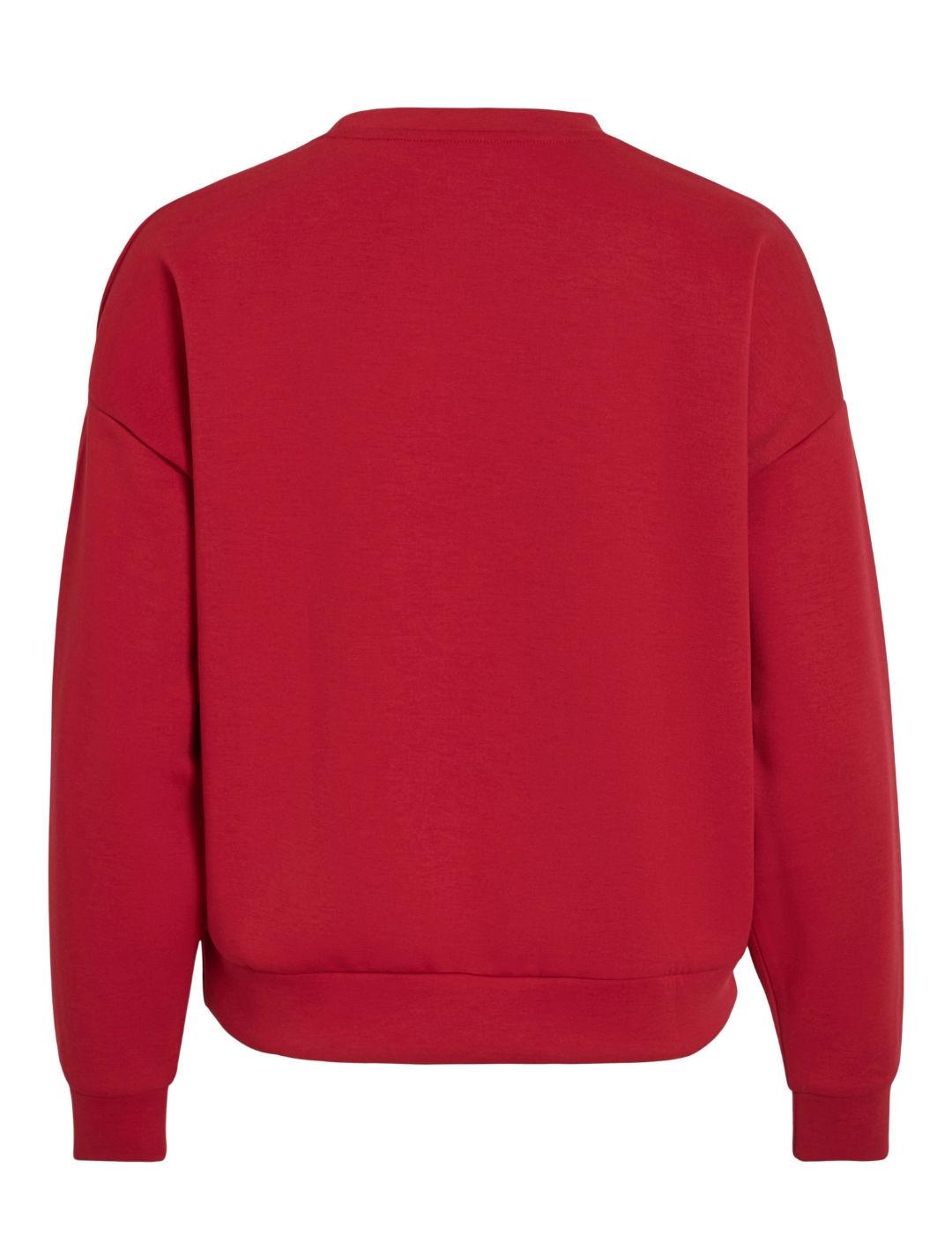 Sudadera Vila Reflect roja mensaje manga larga para mujer