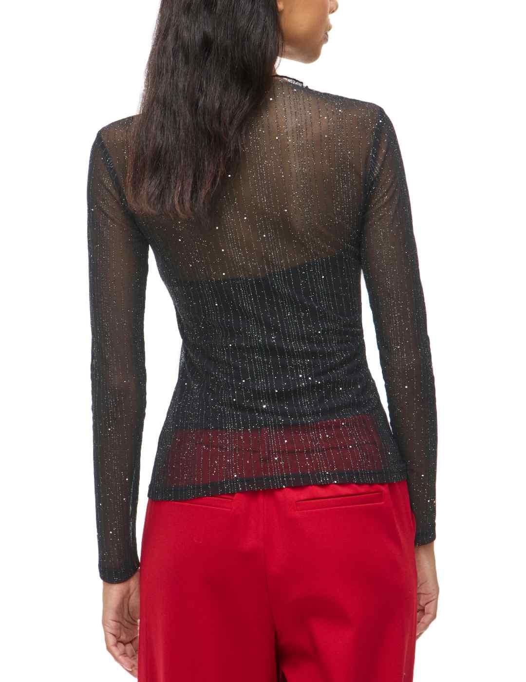 Camiseta Vila Turno negro con brillo manga larga de mujer