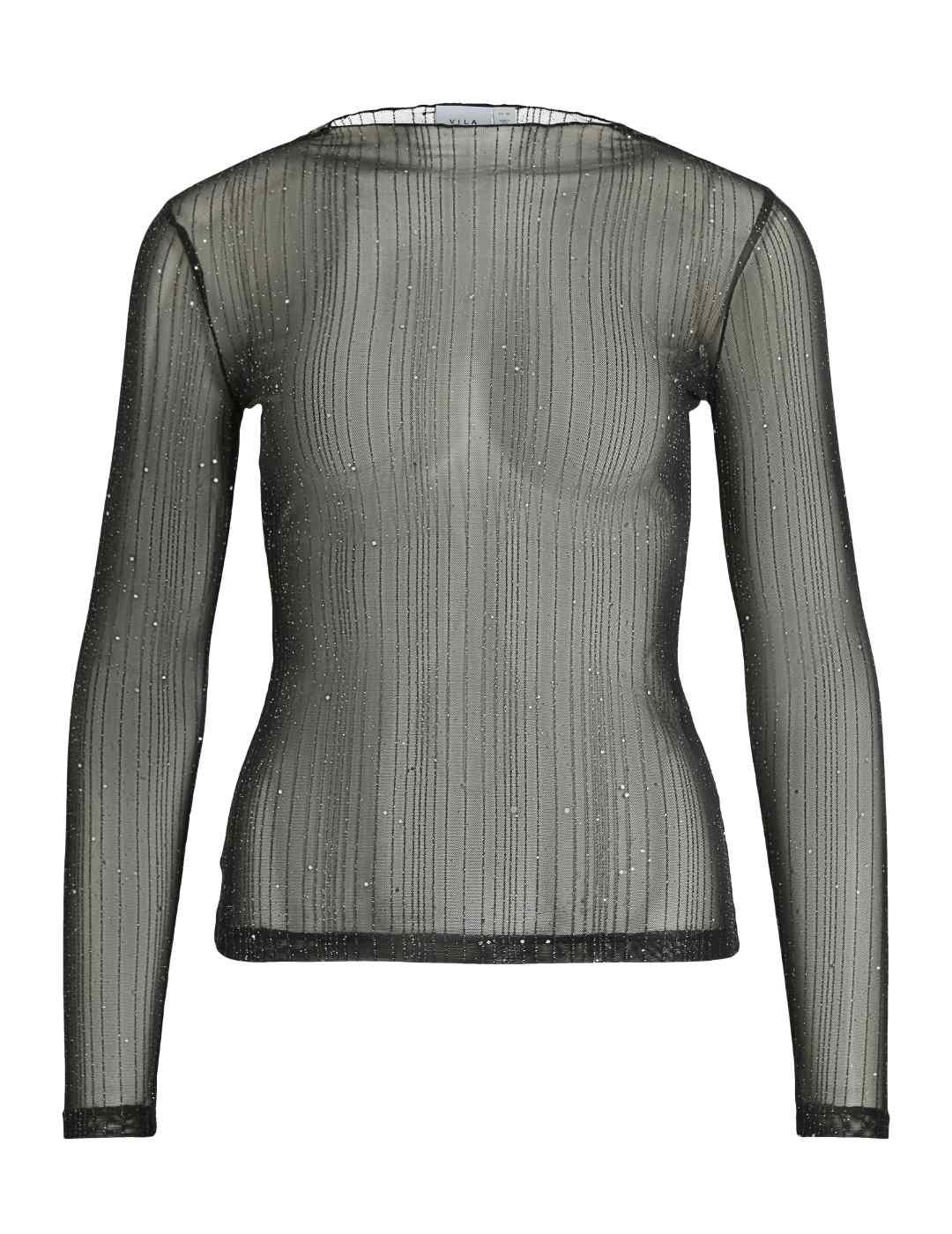 Camiseta Vila Turno negro con brillo manga larga de mujer