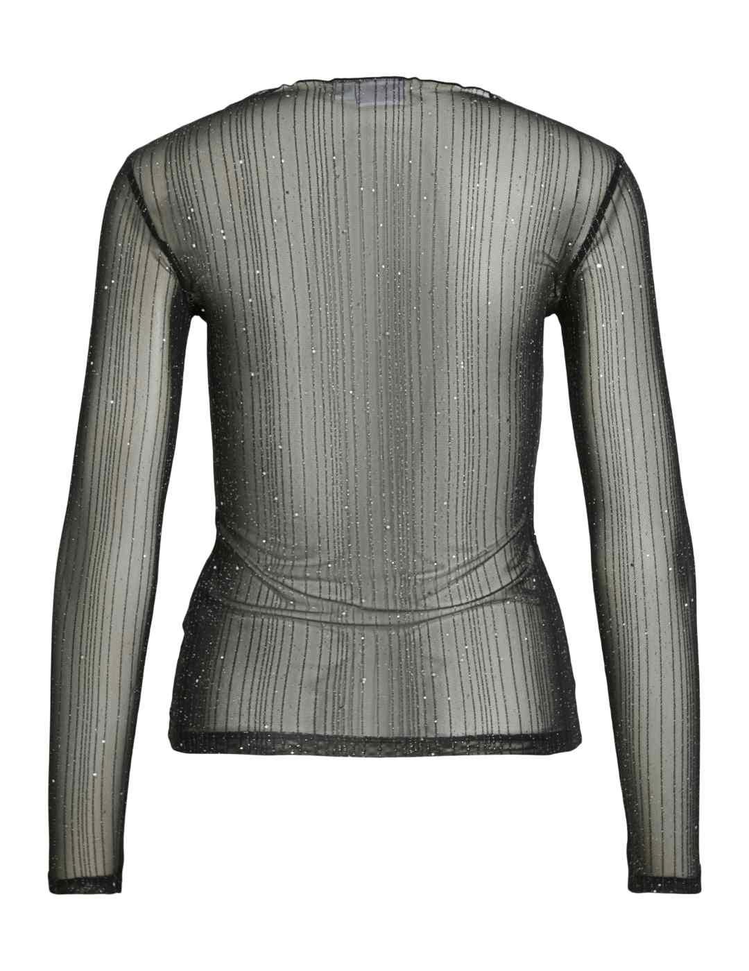 Camiseta Vila Turno negro con brillo manga larga de mujer