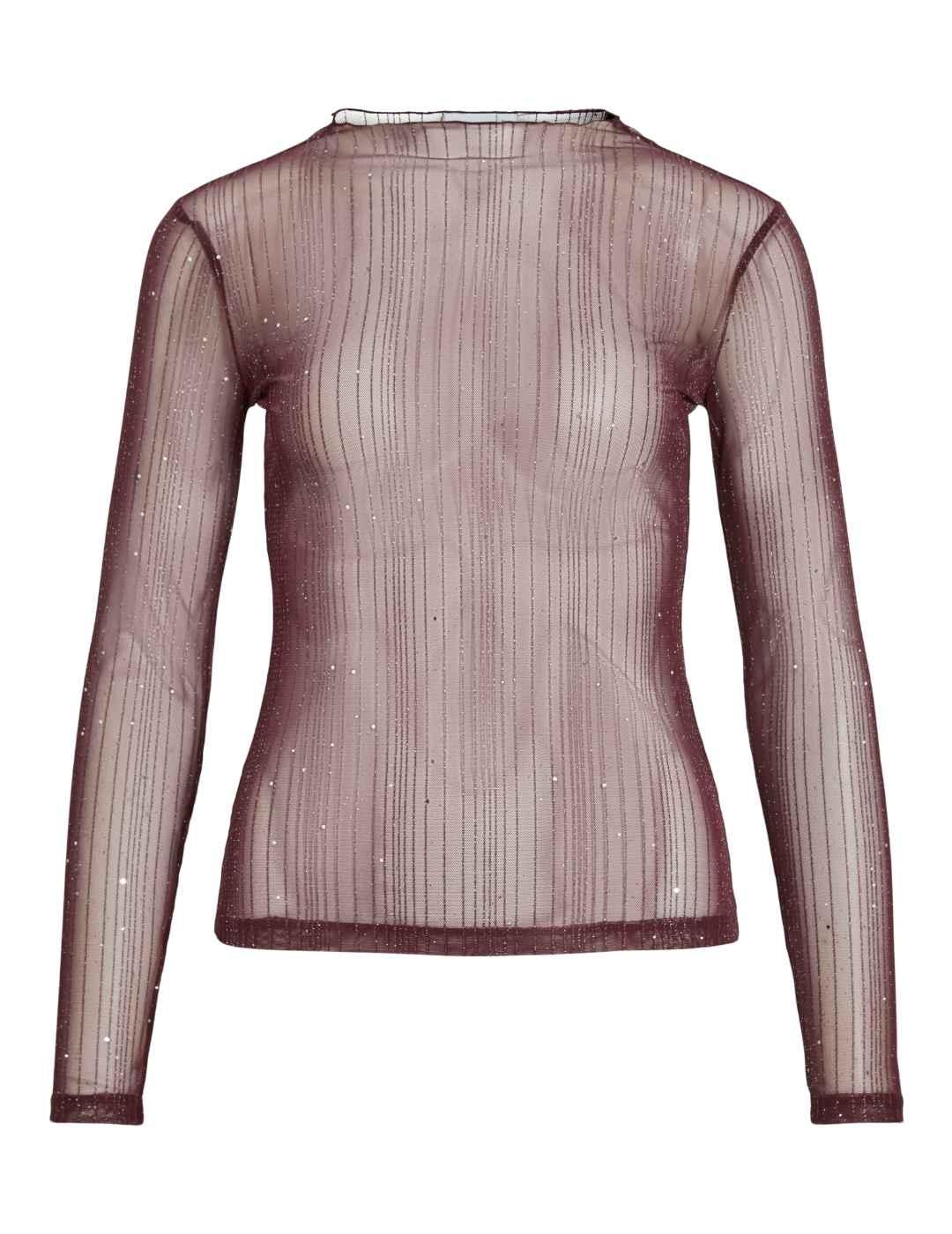 Camiseta Vila Turno granate con brillo manga larga de mujer