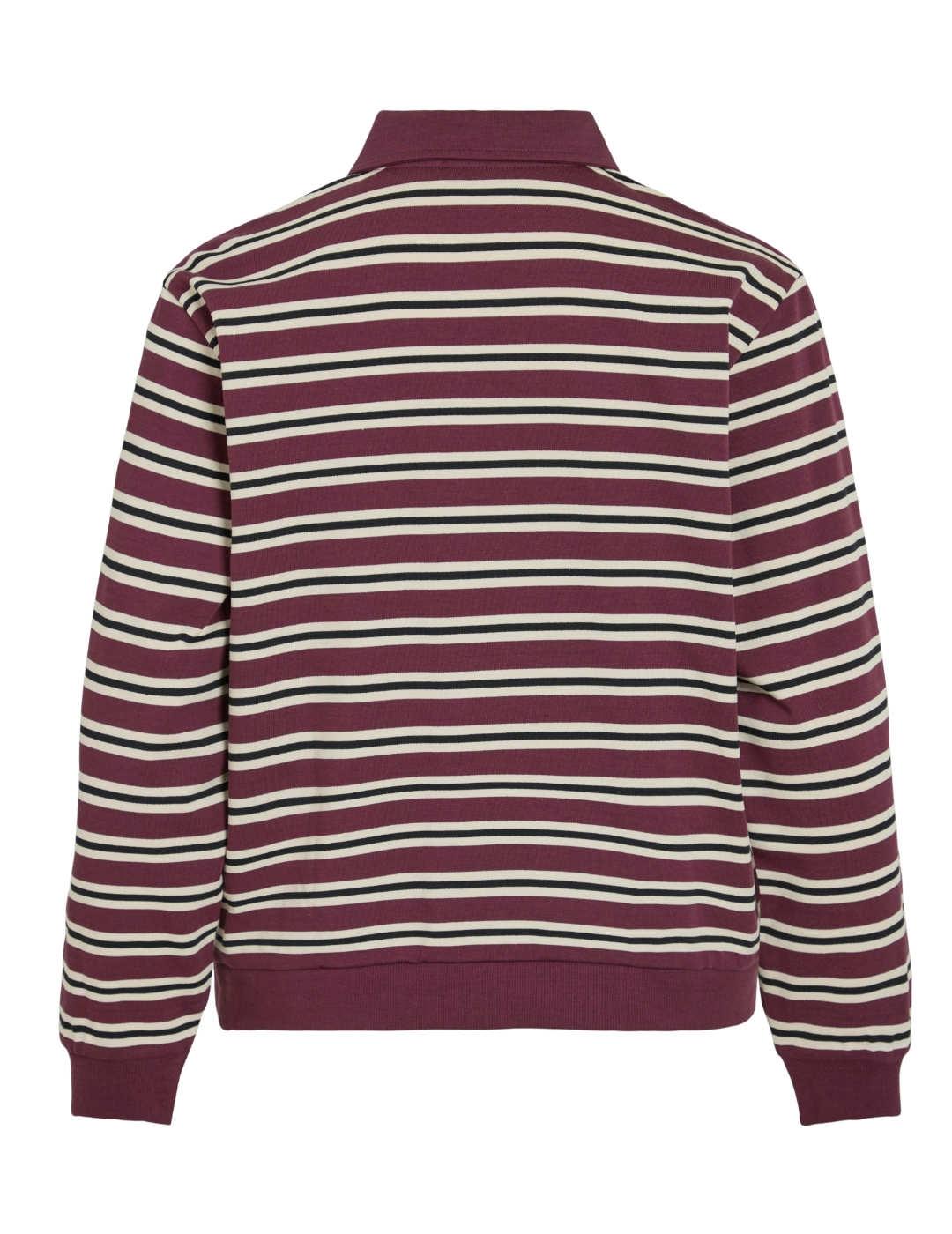 Jersey Vila Sina tipo polo rayas granate y beige para mujer