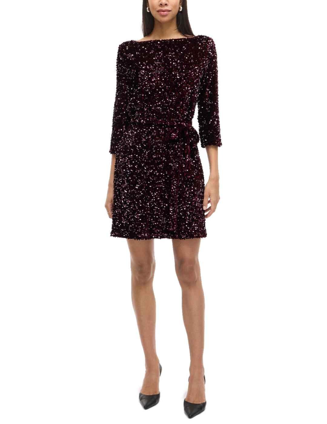 Vestido Vila Faith de fiesta lentejuelas granate mujer