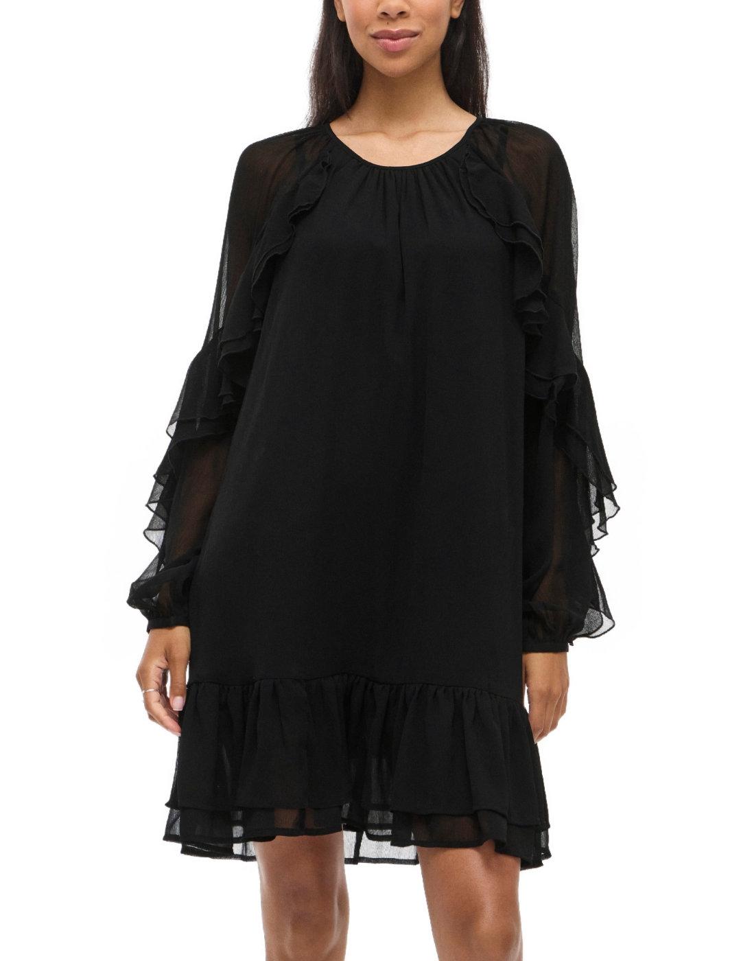 Vestido Vila Binna con volantes negro para mujer