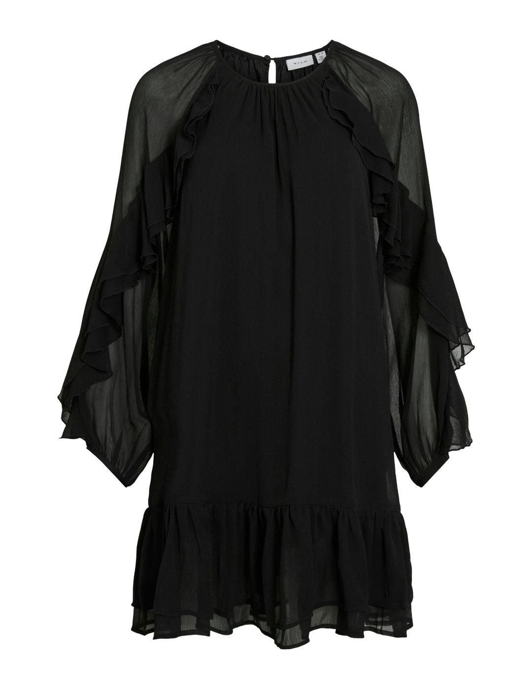 Vestido Vila Binna con volantes negro para mujer