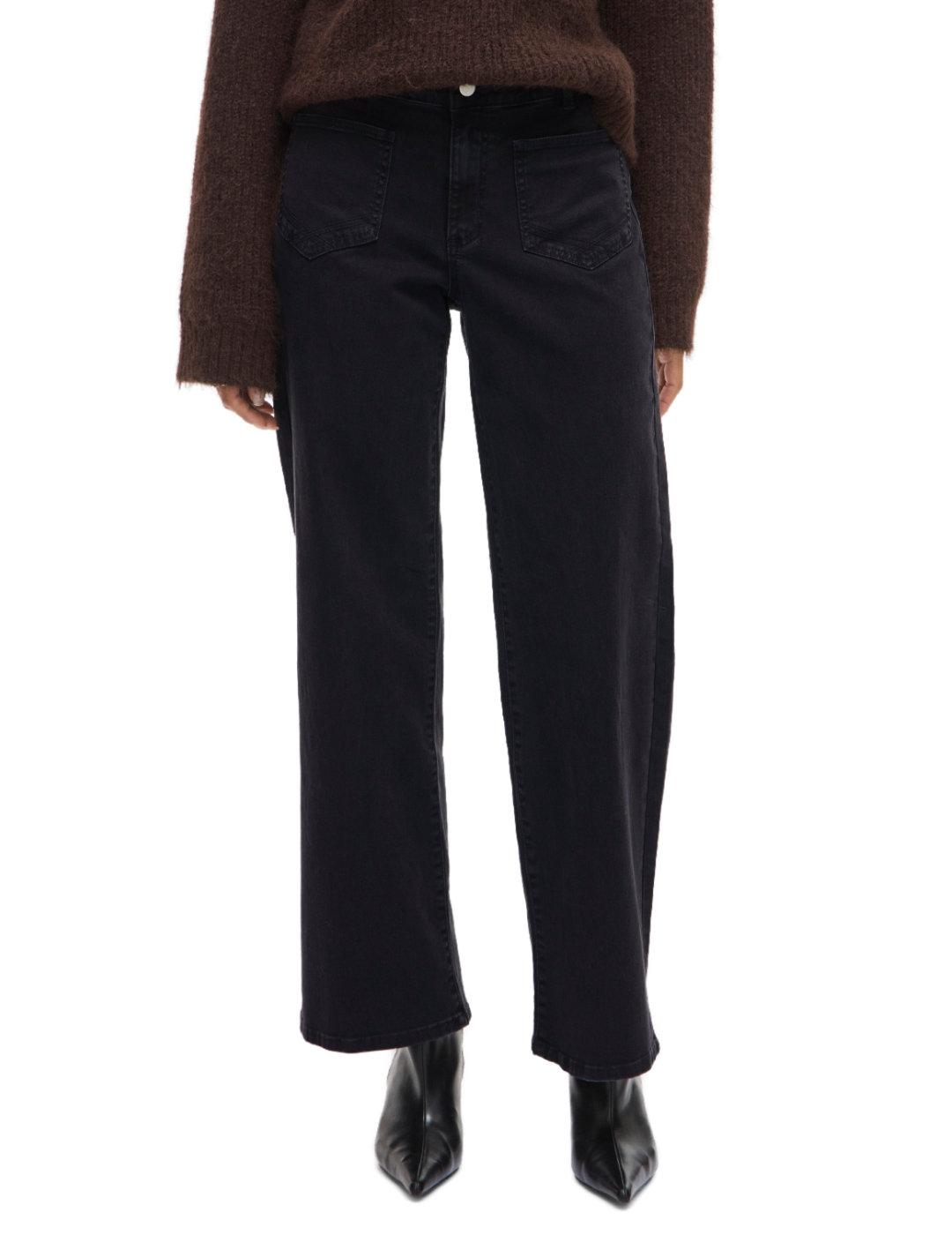 Pantalón Vila Lorie negro wide leg bolsillos para mujer