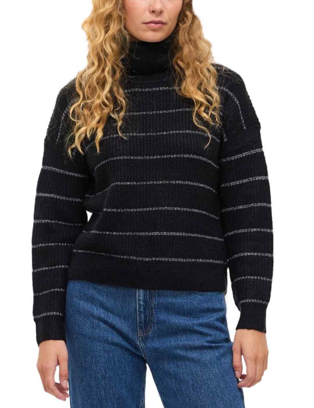 Jersey Vila Zaza negro rayas cuello vuelto para mujer