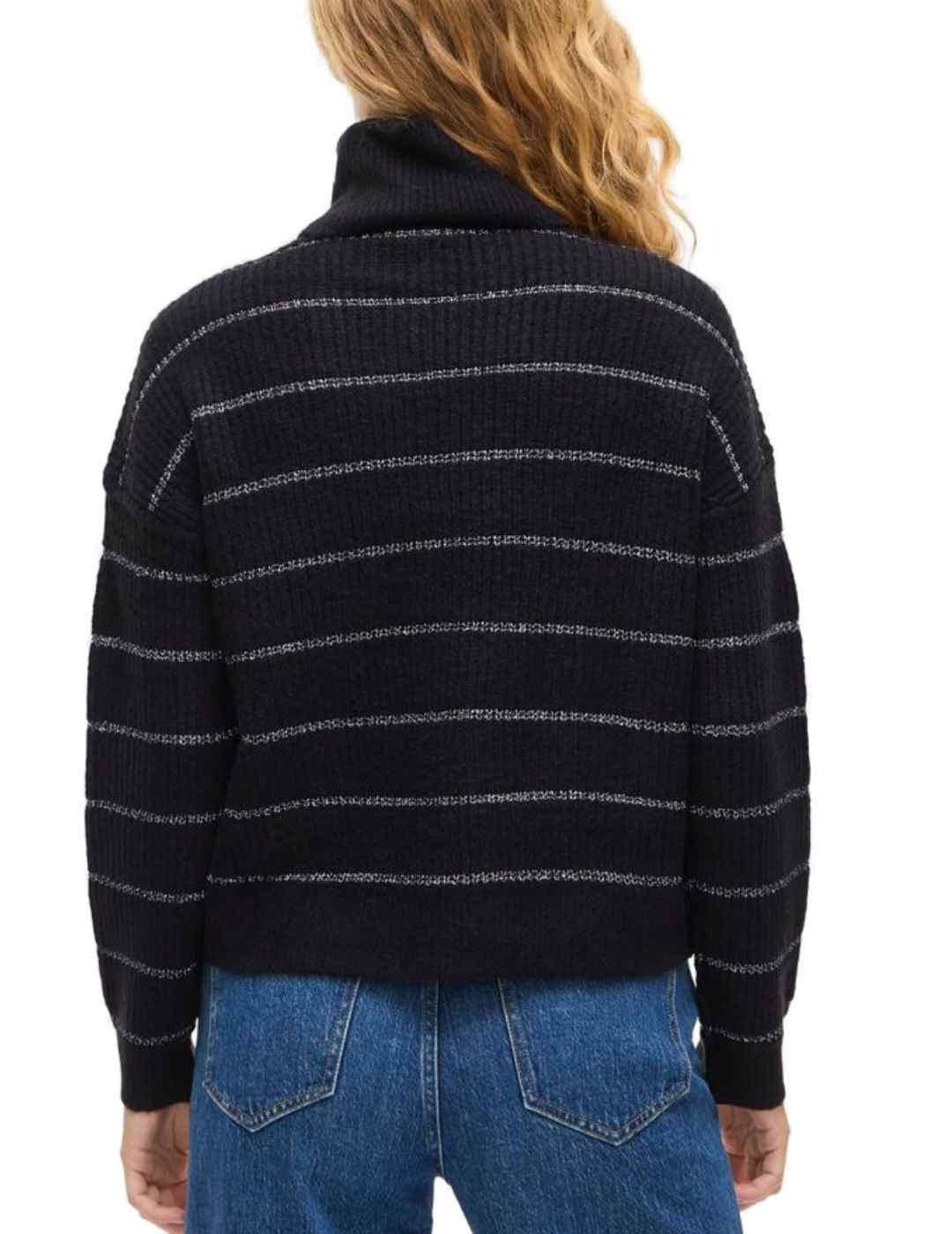 Jersey Vila Zaza negro rayas cuello vuelto para mujer