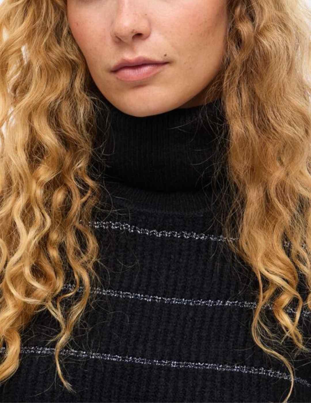 Jersey Vila Zaza negro rayas cuello vuelto para mujer