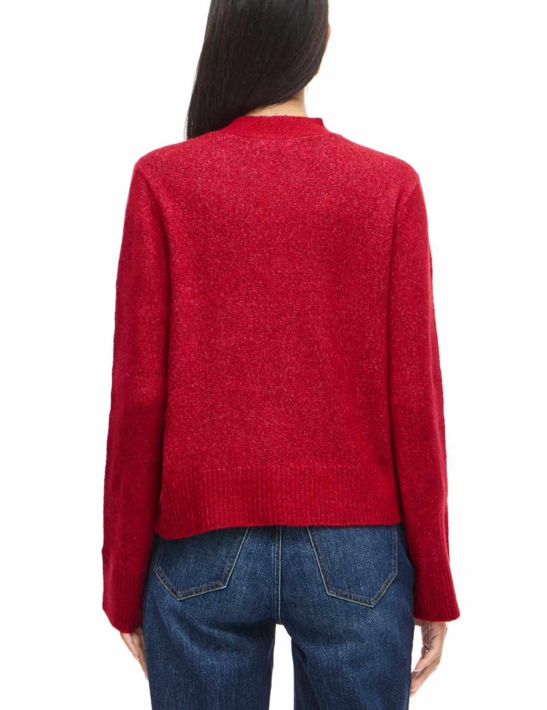 Cárdigan Vila Miraz rojo punto cuello pico de mujer
