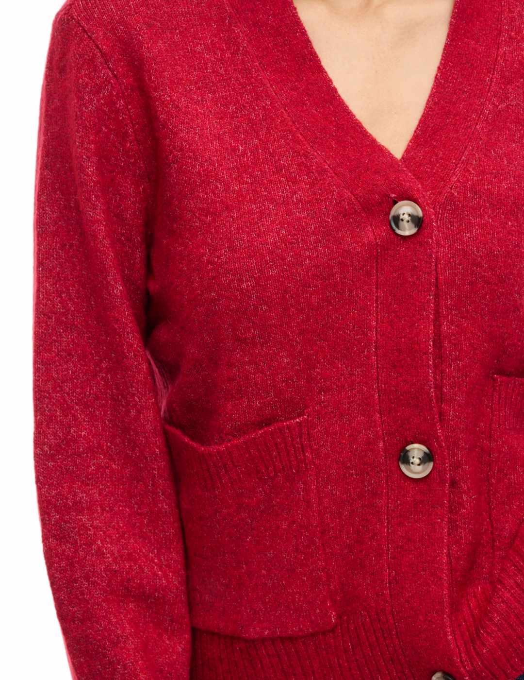 Cárdigan Vila Miraz rojo punto cuello pico de mujer